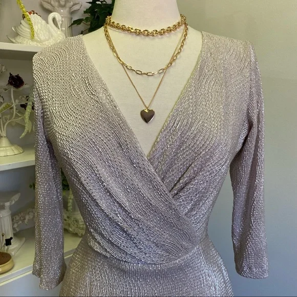 BHLDN Anthro Diedra Rose Gold Metallic Wrap Front Gown Floor Length Dress - Picture 4 of 16